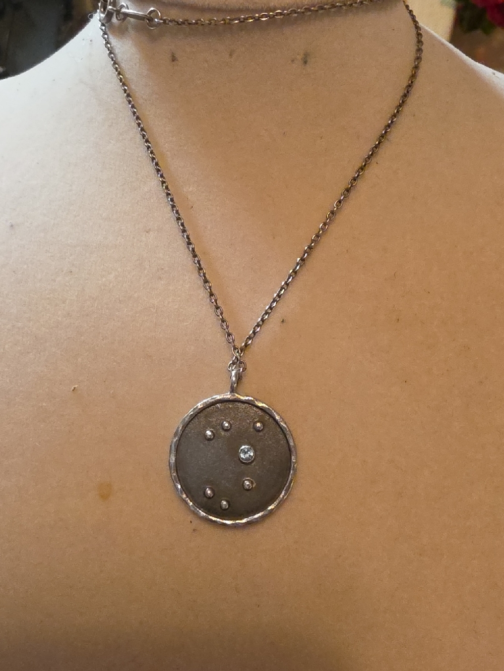 Sterling Silver Round Pendant Necklace with Topaz Accent